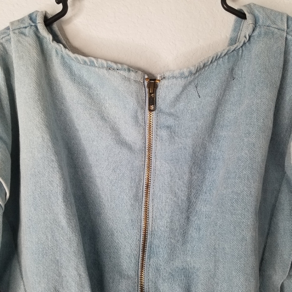 Nasty Gal V Neck Volume Sleeve Denim Crop Top - Picture 7 of 8